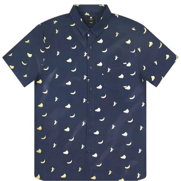 Visive Novelty bananas Print Short Sleeve Button Down, navy blue. Men’s 2 XL - Picture 1 of 10